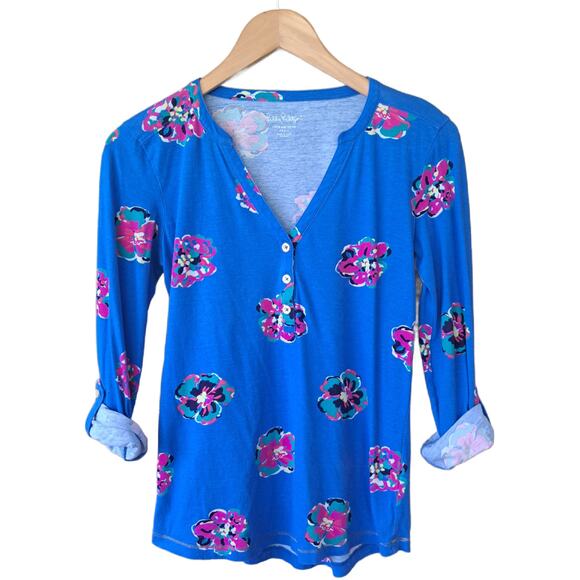 Lilly Pulitzer Janelle Roll Tab Sleeve Top Of Corsage Royce Blue - Picture 8 of 9
